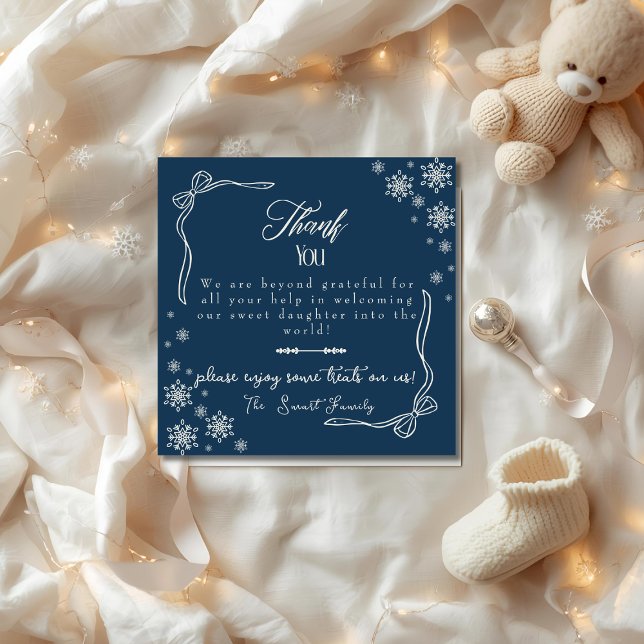 Tarjeta De Agradecimiento Snow Bow blue baby Labor & Delivery NICU Hospital  (Snow Bow blue baby Labor & Delivery NICU Hospital Thank You Card)