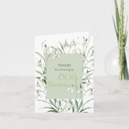 Tarjeta De Agradecimiento Snowdrop 60th Birthday Watercolor Botanical Green