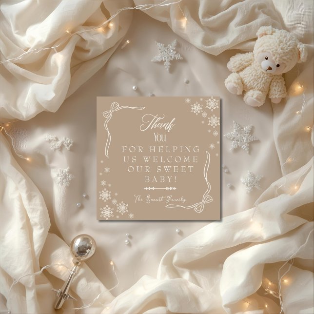 Tarjeta De Agradecimiento Snowflake Taupe  Labor & Delivery NICU Hospital   (Snowflake Taupe Labor & Delivery NICU Hospital Thank You Card)