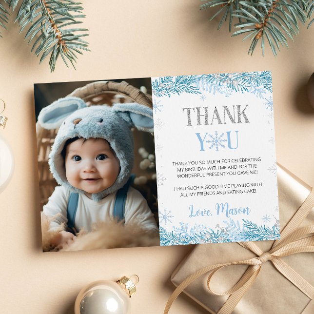 Tarjeta De Agradecimiento Snowflake Winter Birthday Photo You Card (Subido por el creador)