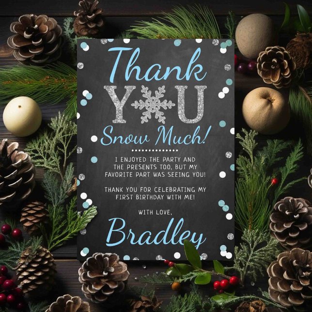 Tarjeta De Agradecimiento Snowflake Winter Chalkboard Primer cumpleaños (Subido por el creador)