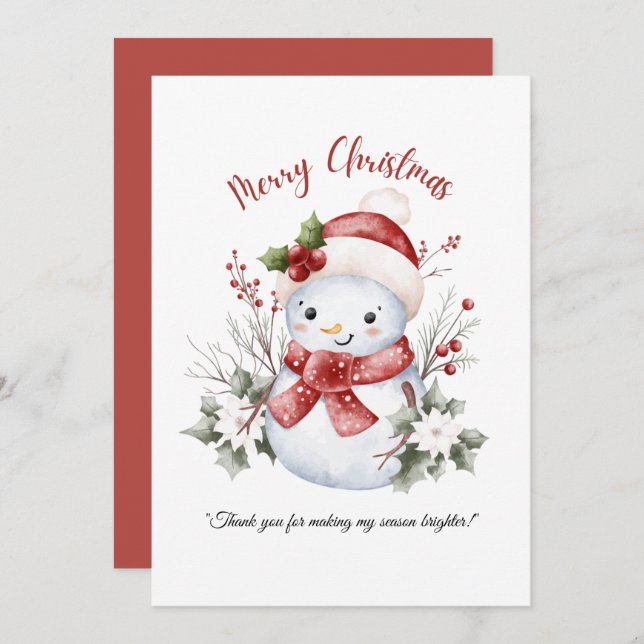 Tarjeta De Agradecimiento Snowman Christmas Flat Thank You Card (Anverso / Reverso)