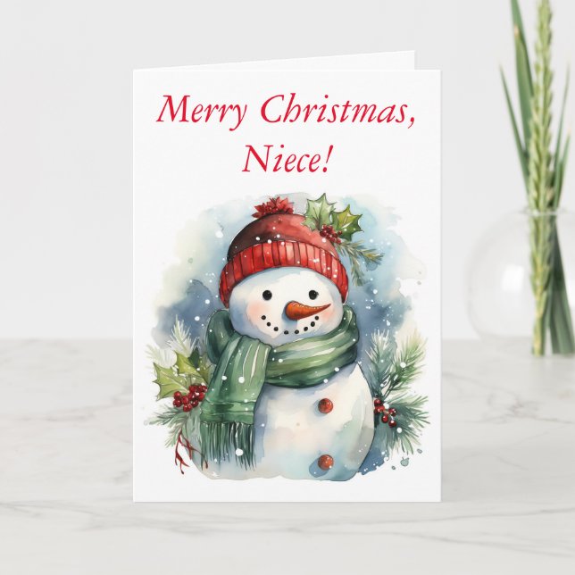 TARJETA DE AGRADECIMIENTO SNOWMAN WISHES FOR NIECE NAVIDAD CARD (Anverso)