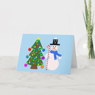 Tarjeta De Agradecimiento Snowman y el árbol de Navidad #3 Card