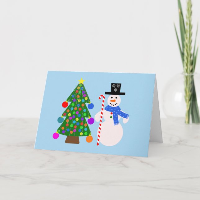 Tarjeta De Agradecimiento Snowman y el árbol de Navidad #4 Card (Anverso)