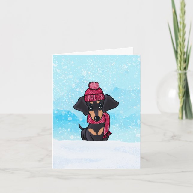 Tarjeta De Agradecimiento Snowy Dachshund (Anverso)
