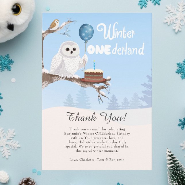 Tarjeta De Agradecimiento Snowy Owl Winter Onederland Birthday  (Subido por el creador)