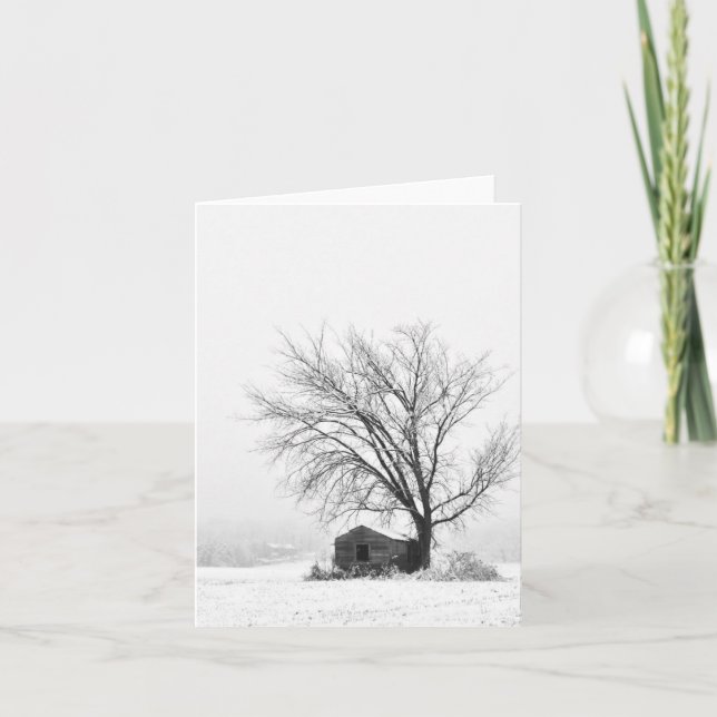 Tarjeta De Agradecimiento Snowy shed escena del invierno en blanco notecard. (Anverso)