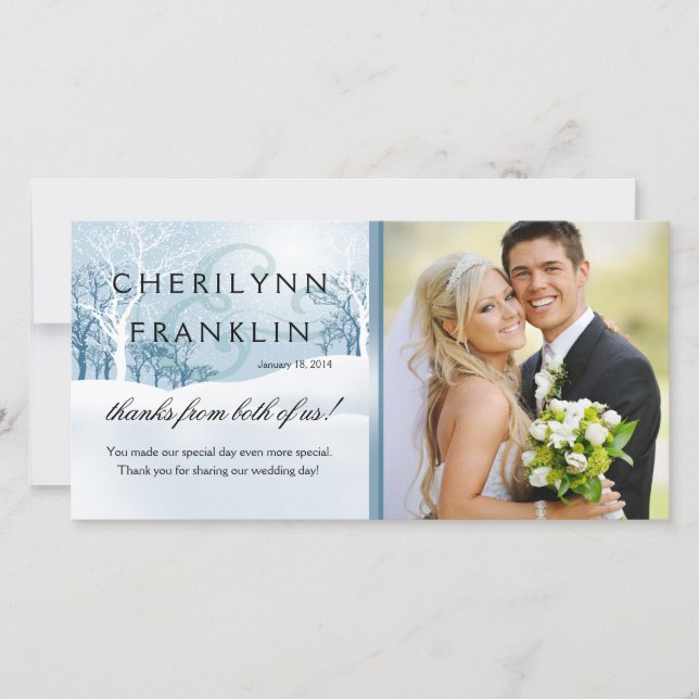 Tarjeta De Agradecimiento Snowy Winter Photo You Blue (Anverso)