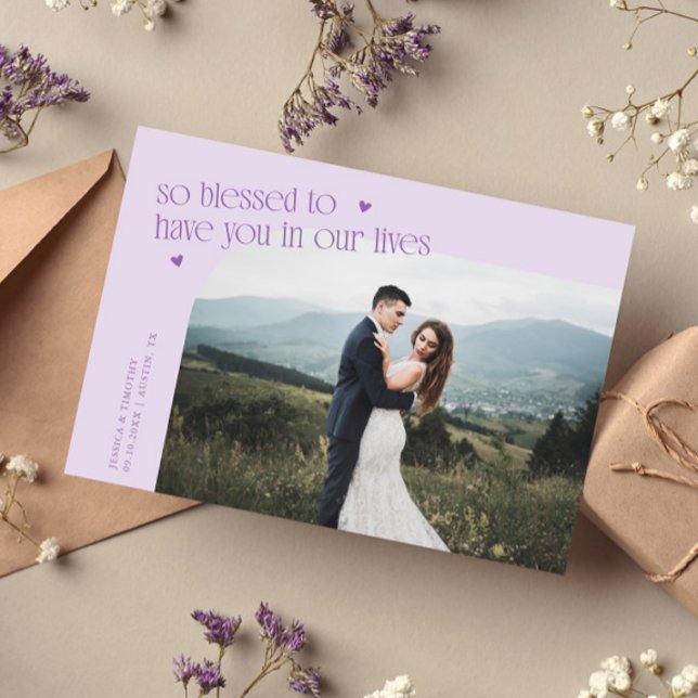 Tarjeta De Agradecimiento So Blessed Lilac Wedding Photo (Subido por el creador)