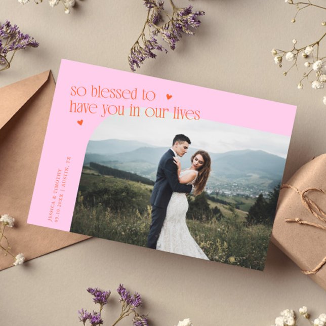 Tarjeta De Agradecimiento So Blessed Orange Pink Wedding Photo (Subido por el creador)