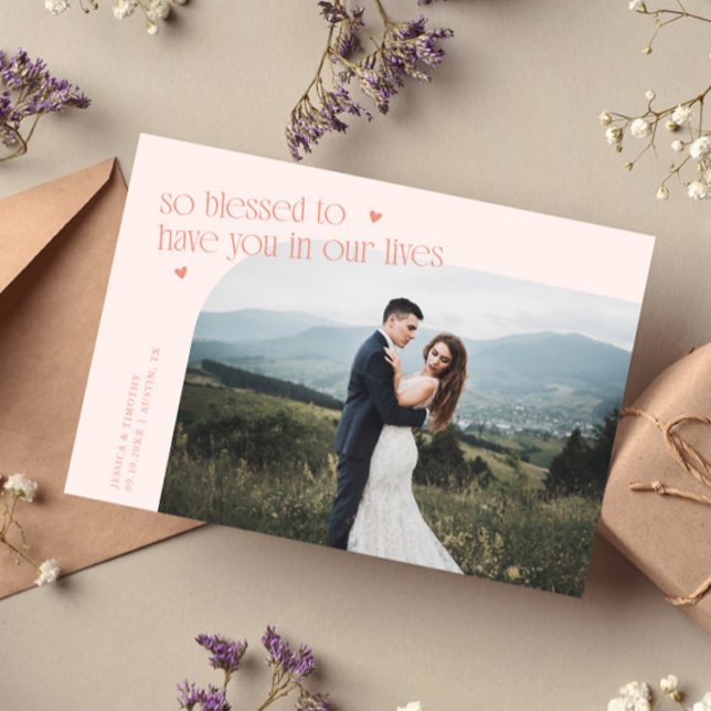 Tarjeta De Agradecimiento So Blessed Peach Wedding Photo (Subido por el creador)