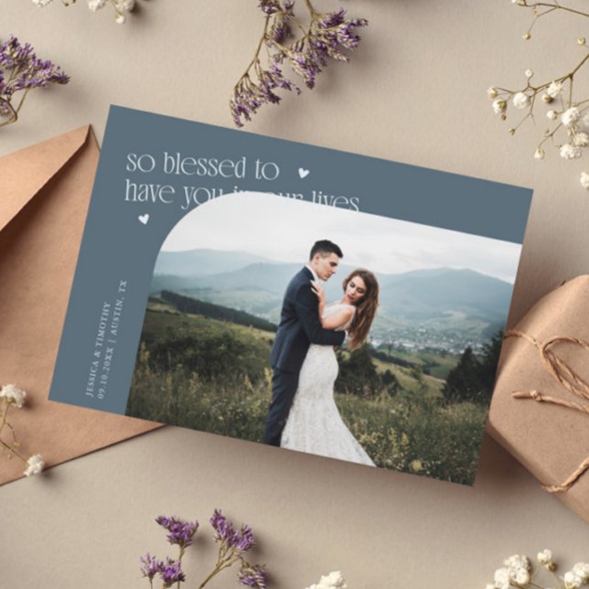 Tarjeta De Agradecimiento So Blessed Slate Blue Wedding Photo (Subido por el creador)