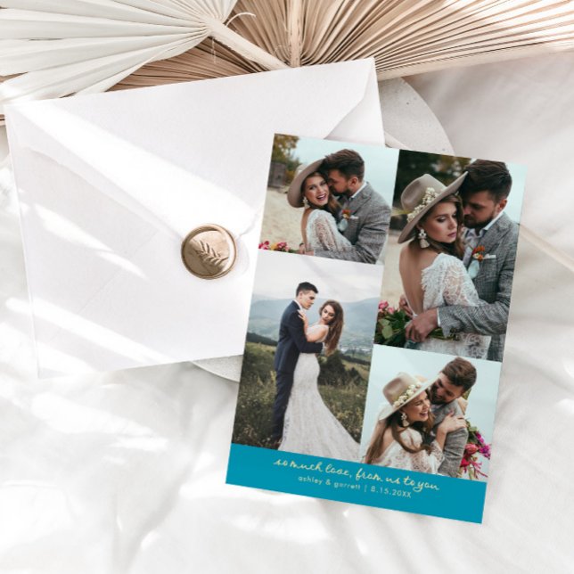 Tarjeta De Agradecimiento So Much Love Elegant Wedding Photo Aqua Blue (Subido por el creador)