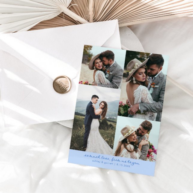 Tarjeta De Agradecimiento So Much Love Elegant Wedding Photo Icy Blue (Subido por el creador)