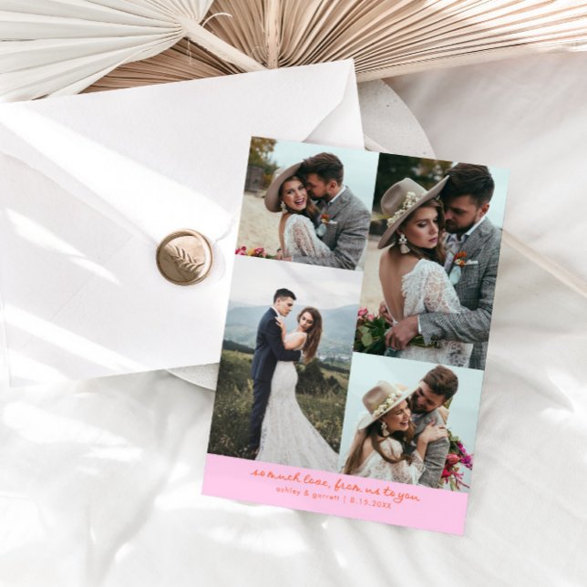 Tarjeta De Agradecimiento So Much Love Elegant Wedding Photo Orange Pink (Subido por el creador)
