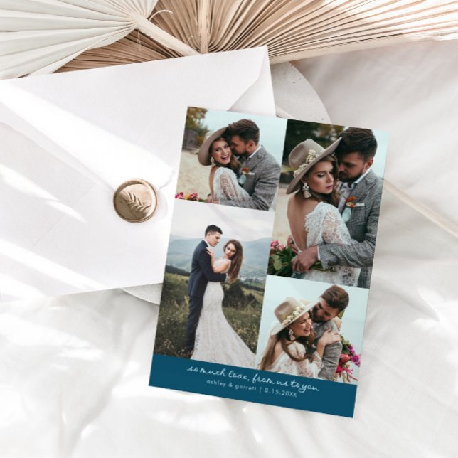 Tarjeta De Agradecimiento So Much Love Elegant Wedding Photo Teal (Subido por el creador)
