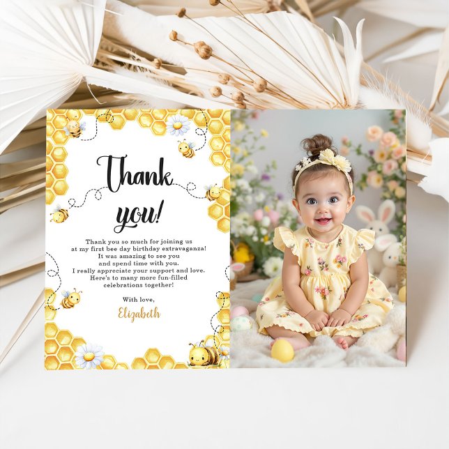 Tarjeta De Agradecimiento So Sweet To Bee Yellow Birthday Photo (Subido por el creador)