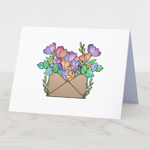 Tarjeta De Agradecimiento Sobre con flores moradas en blanco