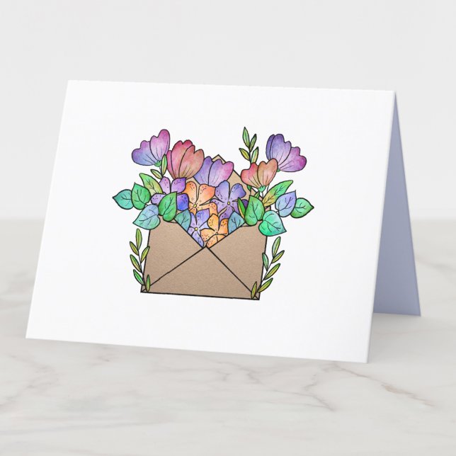 Tarjeta De Agradecimiento Sobre con flores moradas en blanco (Subido por el creador)