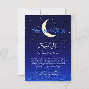 Tarjeta De Agradecimiento Sobre el Baby Shower azul de la luna medianoche