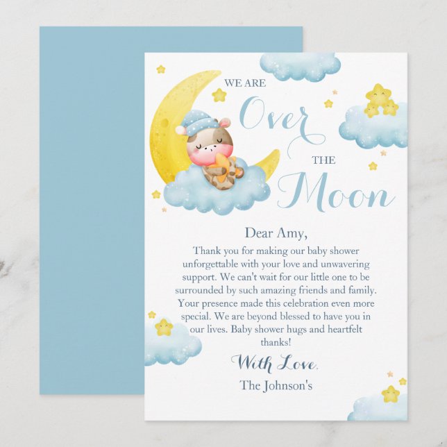 Tarjeta De Agradecimiento Sobre el Baby Shower de la vaca lunar (Anverso / Reverso)