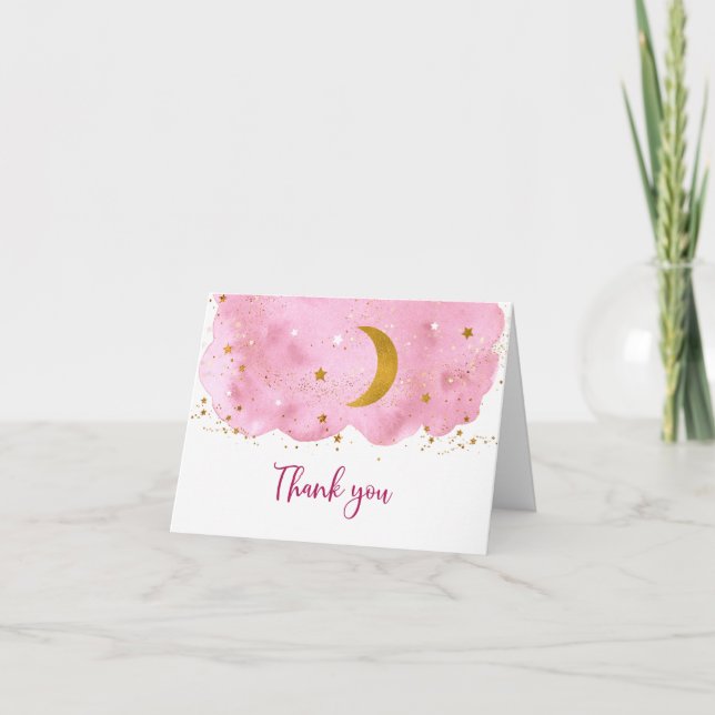 Tarjeta De Agradecimiento Sobre el Baby Shower Moon Pink Gold (Anverso)