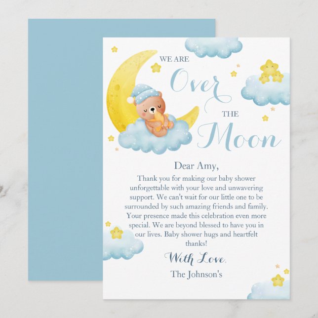 Tarjeta De Agradecimiento Sobre el lomo de niño Baby Shower (Anverso / Reverso)