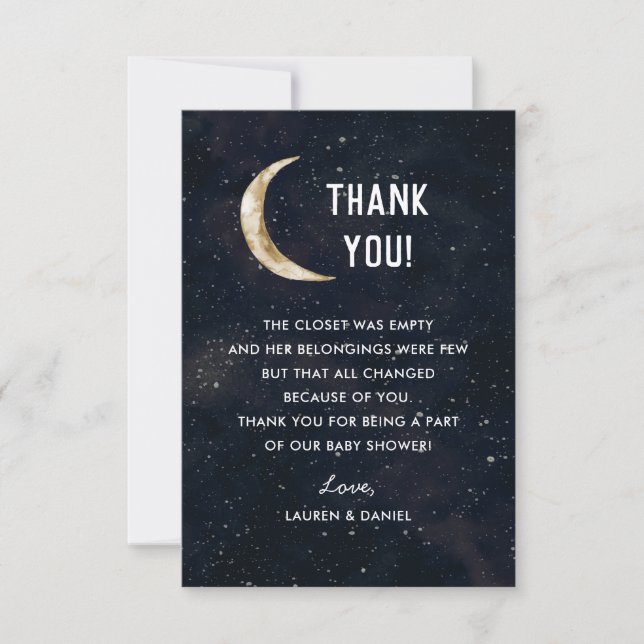 Tarjeta De Agradecimiento Sobre el tema de la luna Baby Shower Gracias Carta (Anverso)
