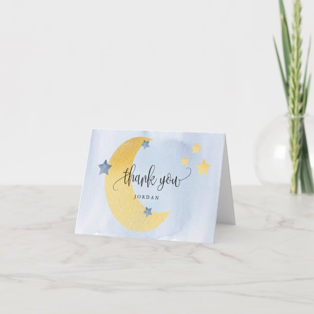 Tarjeta De Agradecimiento Sobre la luna azul Baby Shower personalizado (Anverso)
