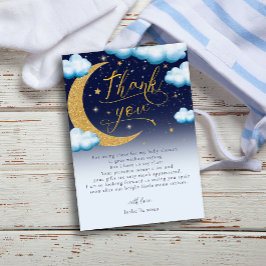 Tarjeta De Agradecimiento Sobre la luna Blue Boy Baby Shower Gracias