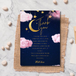 Tarjeta De Agradecimiento Sobre la luna estrellas ducha bebé rosa