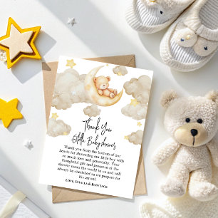 Tarjeta De Agradecimiento Sobre La Luna estrellas Oso de Peluche Baby Shower
