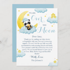 Tarjeta De Agradecimiento Sobre la luna Panda Bear Boy Baby Shower