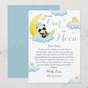 Tarjeta De Agradecimiento Sobre la luna Panda Bear Boy Baby Shower