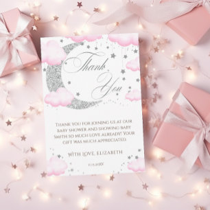 Tarjeta De Agradecimiento Sobre la Luna Rosa Plateado Bienvenida a Baby Show