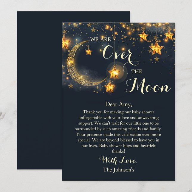 Tarjeta De Agradecimiento Sobre la Luna Whimsical Neutral Baby Shower (Anverso / Reverso)