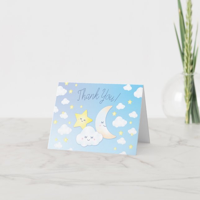 Tarjeta De Agradecimiento Sobre la Luna y las Estrellas Baby Shower (Anverso)