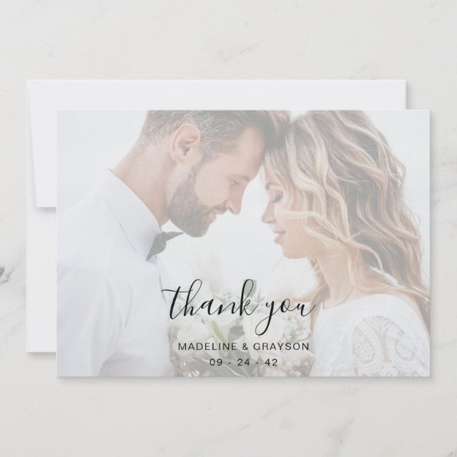 Tarjeta De Agradecimiento Sobreposición de guión Dos Bodas de fotos Gracias  (Anverso)