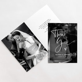 Tarjeta De Agradecimiento Sobreposición moderna en blanco y negro | Boda fot