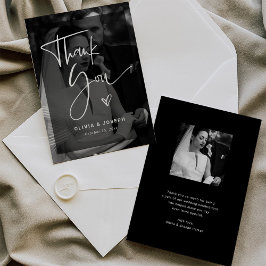 Tarjeta De Agradecimiento Sobreposición moderna en blanco y negro | Boda fot