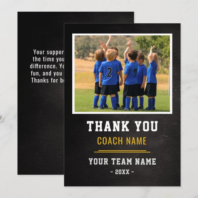 Tarjeta De Agradecimiento Soccer Football Team Coach Thank You Photo  (Anverso / Reverso)