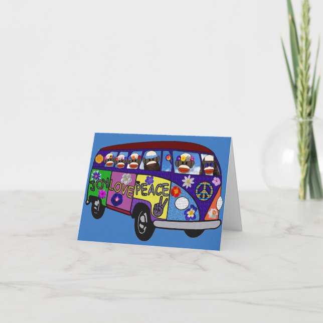 Tarjeta De Agradecimiento Sock Monkey Peace Bus  (Anverso)