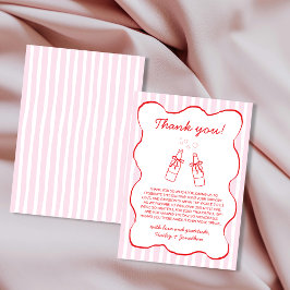 Tarjeta De Agradecimiento Soda Bottle Bow Hand Drawn Pink & Red Wavy