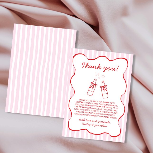 Tarjeta De Agradecimiento Soda Bottle Bow Hand Drawn Pink & Red Wavy (Soda Bottle Bow Hand Drawn Pink & Red Wavy Thank You Card)