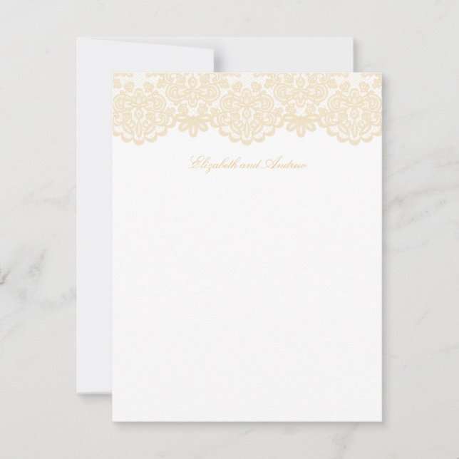 Tarjeta De Agradecimiento Sofisticada Boda elegante de encaje dorado en blan (Anverso)