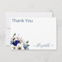 Tarjeta De Agradecimiento Sofisticada Marina Dusty Blue Floral Personalizada