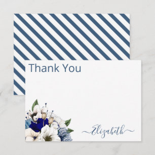 Tarjeta De Agradecimiento Sofisticada Marina Dusty Blue Floral Personalizada