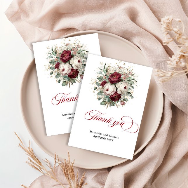 Tarjeta De Agradecimiento Sofisticado Bohemio Borgoña Oro Gracias (Sophisticated Bohemian Burgundy Gold Thank You Card)