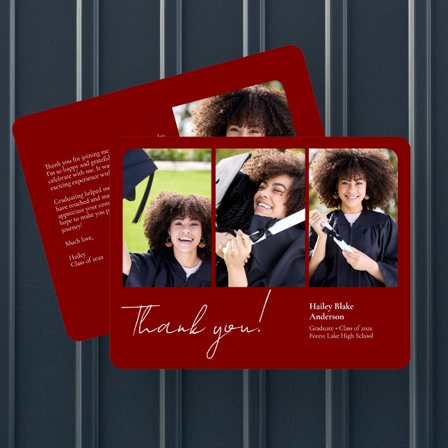 Tarjeta De Agradecimiento Sofisticado Collage de fotos de graduación Ruby Re (Subido por el creador)